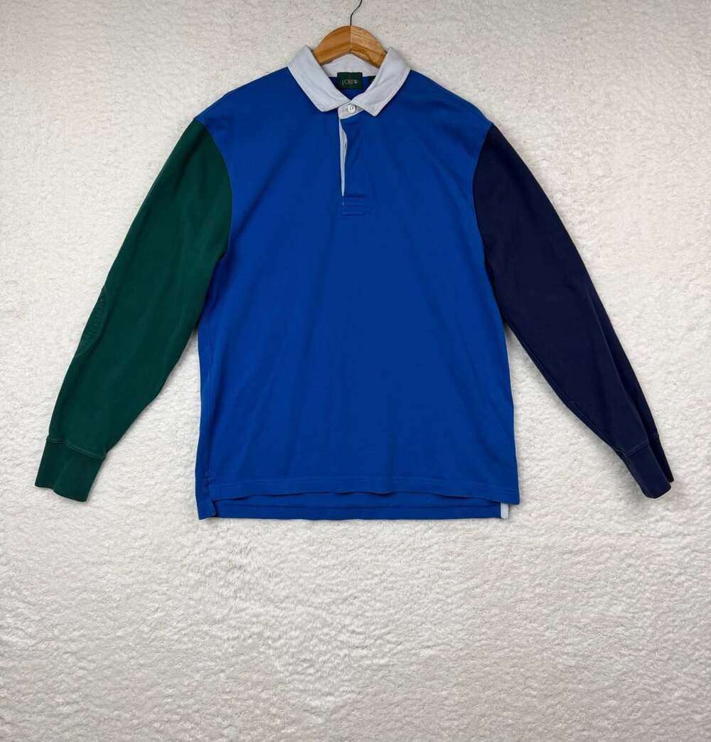 J.Crew Colorblocked Long Sleeve Rugby Shirt Size M Blue Green